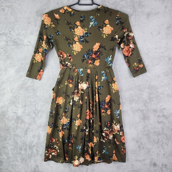 Women's Reborn J Green & Multicolor Floral Midi Dress 3/4 Sleeve Size M - Picture 6 of 9
